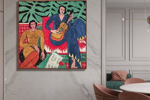 马蒂斯抱吉他的女子 博物馆级复刻版画 欧式客厅装饰画玄关挂画
