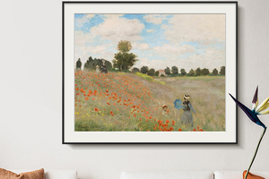 莫奈油画花田印象派 博物馆级复刻版画 现代简约客厅沙发背景挂画