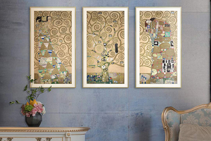 克里姆特-生命之树 欧式客厅沙发背景墙三联画玄关走道竖版装饰画