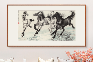 徐悲鸿-奔马图 博物馆复刻版画 新中式客厅装饰画挂画