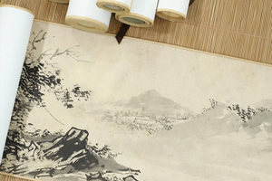 夏圭《秋江渔乐图》简版手卷，原作超清复刻，宣纸画芯手工托裱