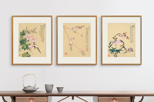 邹一桂-花卉八开 博物馆复刻版画 新中式客厅装饰画实木框挂画