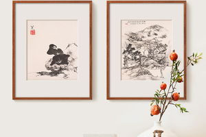 朱耷 花鸟山水册 博物馆复刻版画 新中式装饰画茶室书房挂画