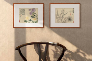 恽寿平-没骨花鸟画 博物馆复刻版画 新中式玄关装饰画书房挂画