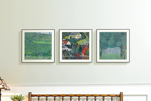 克里姆特油画风景 博物馆级复刻版画 客厅装饰沙发背景墙三联挂画