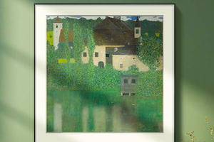克里姆特-湖边城堡 博物馆级复刻版画 北欧客厅装饰画书房挂画