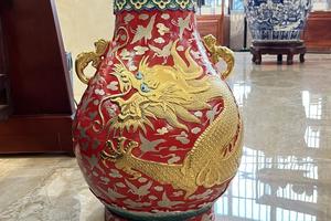 红地金流银云鹤独挣钱大龙双耳福筒尊