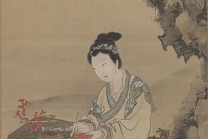 红叶题诗仕女图