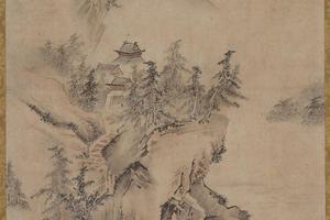 山寺问道图立轴
