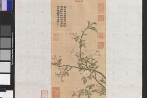 御制诗缂丝海棠轴
