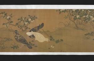 仿徽宗茶花鸽鸟图
