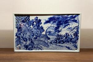 松石蕉叶园林茶盘