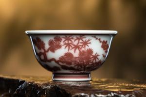 釉里红岁寒三友小压手杯