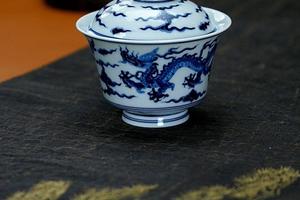 仿明双龙马蹄两才盖碗