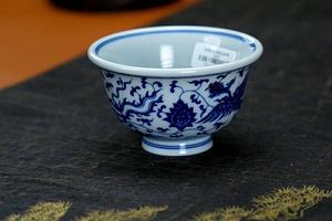 仿清海水双凤压手杯