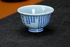 青花心经莲花压手杯