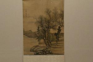 松窗飞瀑图轴