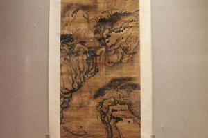 孤舟临瀑图轴