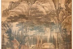 松窗飞瀑图轴
