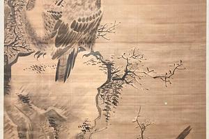 鹰石双喜图轴