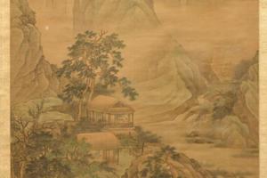 高阁听泉图轴