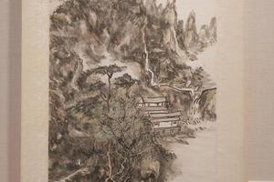 黄宾虹设色丛林折瀑图轴