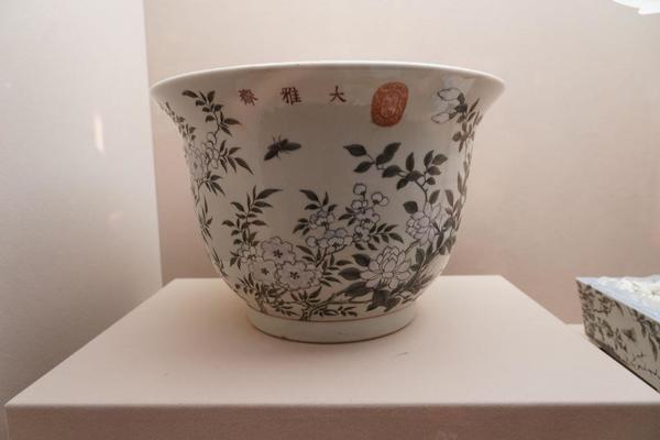 黑白彩月季桃花纹花盆