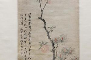 松枝山桃图轴