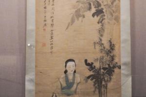 芭蕉竹石仕女图轴