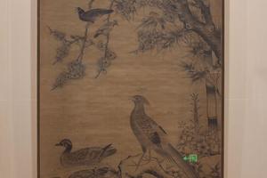 杏竹春禽图轴