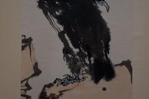 指画鹰石图轴