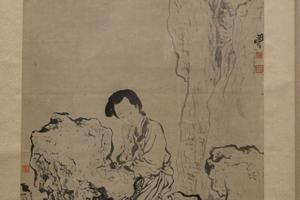 抚石仕女图轴