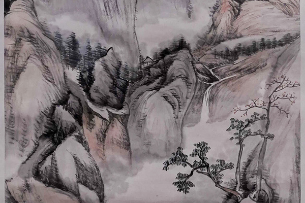 青山飞瀑图