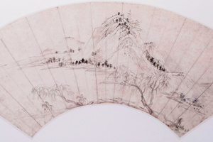 《柳桥山寺图》扇